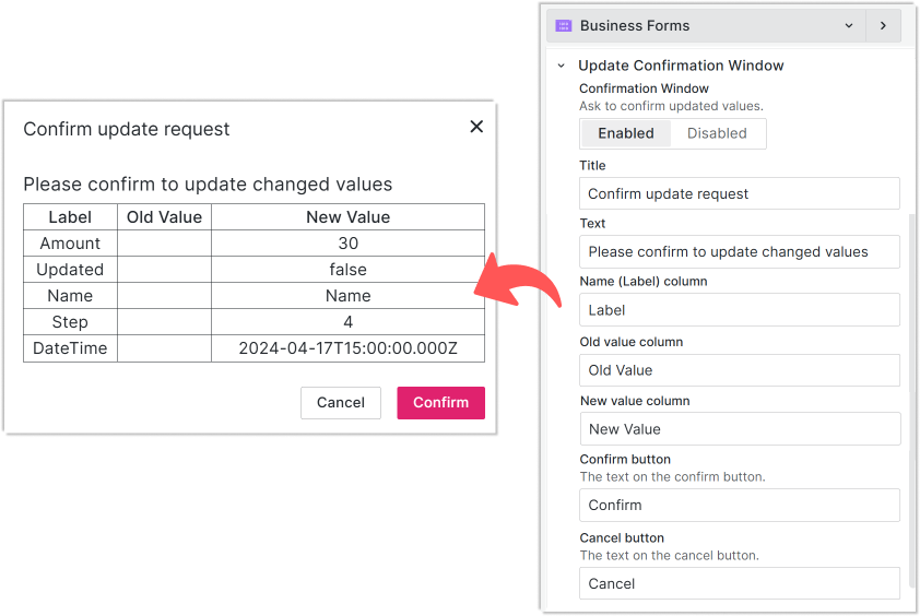 Customize confirmation window labels.