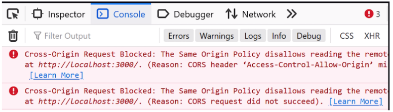 Rejection error in the browser's console.