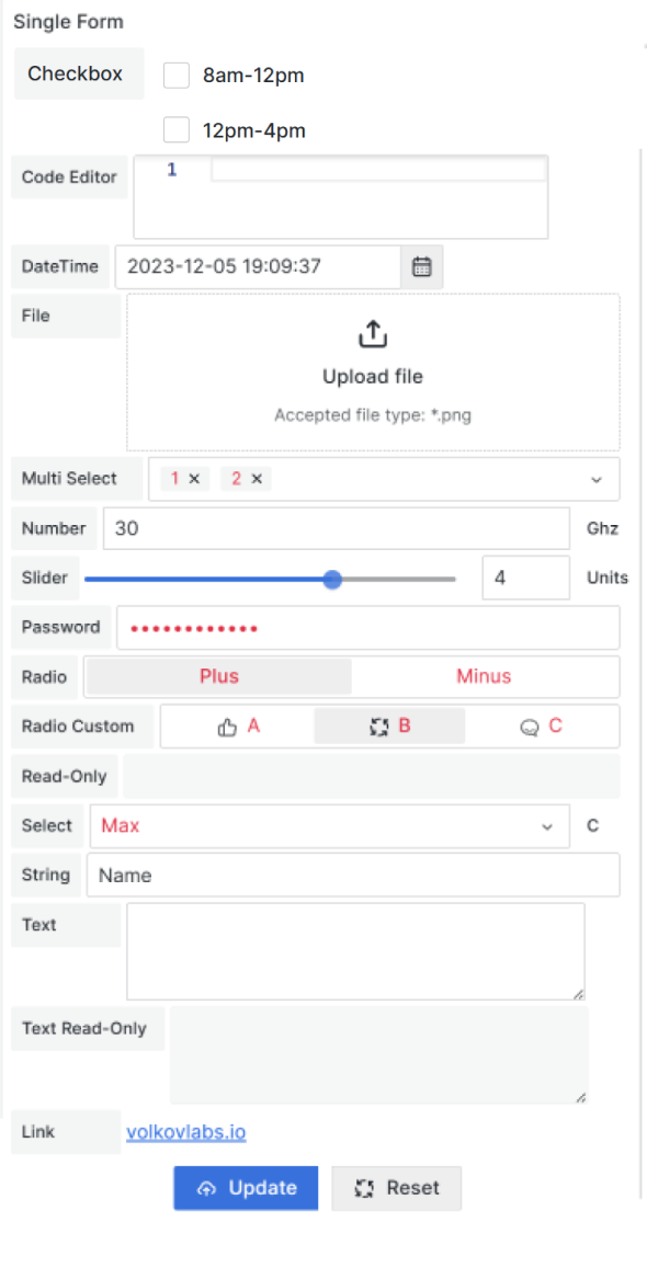 Form elements on UI.