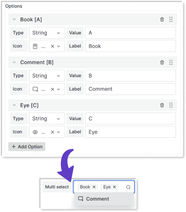 Add custom options for the multi-select custom type.