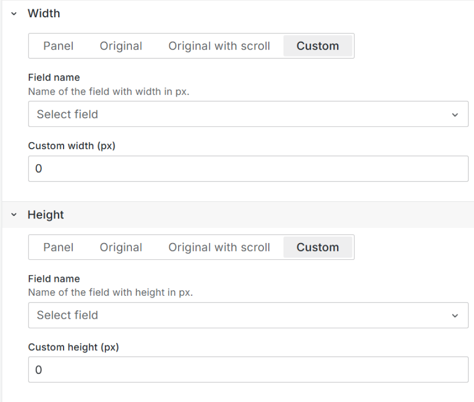 The sizing options for images.