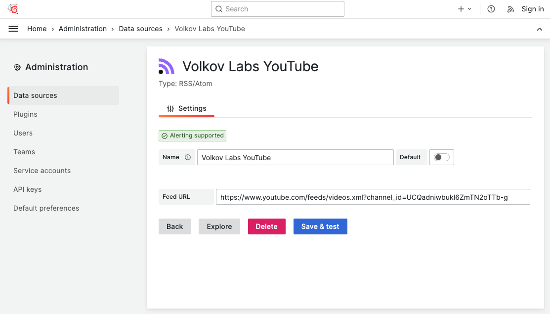 Business News Data source requires to input Feed URL.