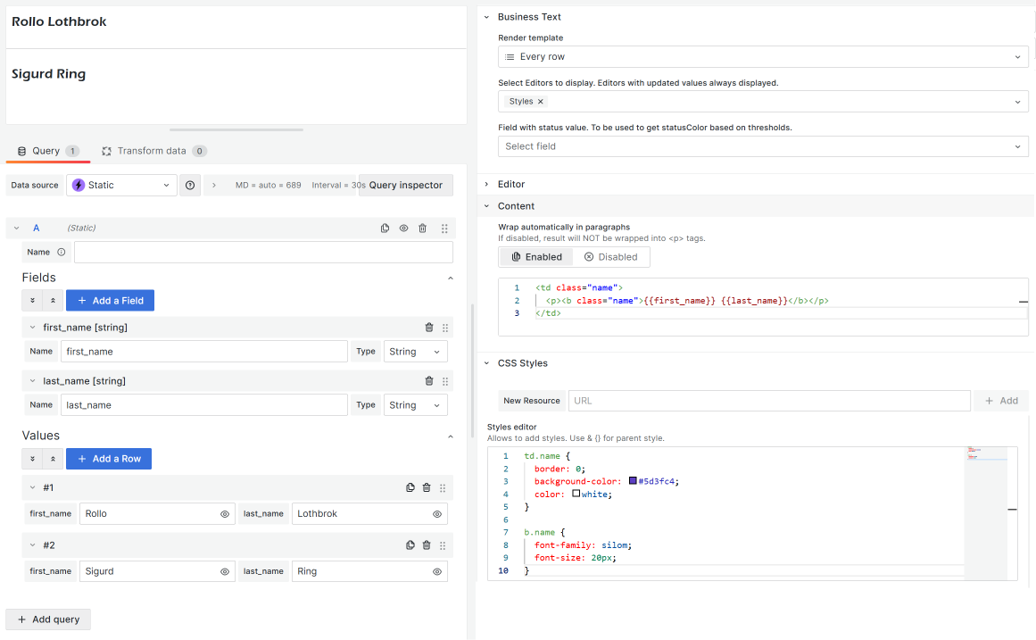 Using internal CSS for bold text in a table.