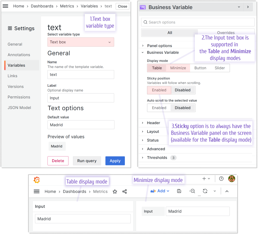 Input text box in the Business Variable panel.