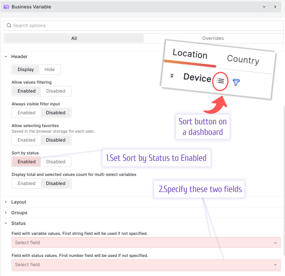 Sorting button configuration.