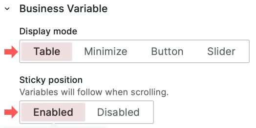 The Sticky option is available for the Table display mode.