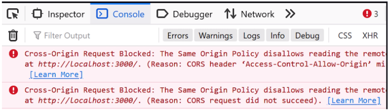 Rejection error in the browser's Console.