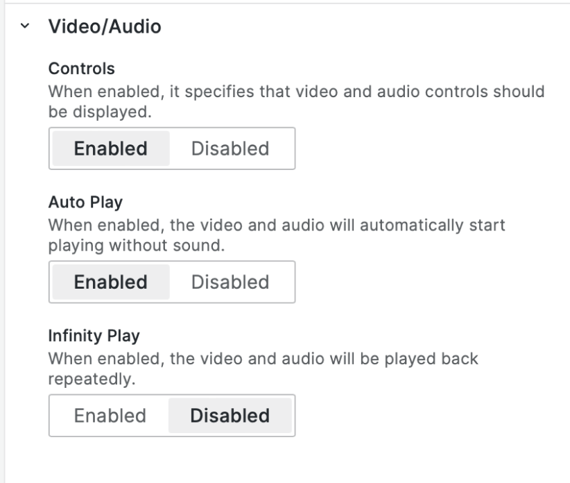 Parameters for video and audio files.