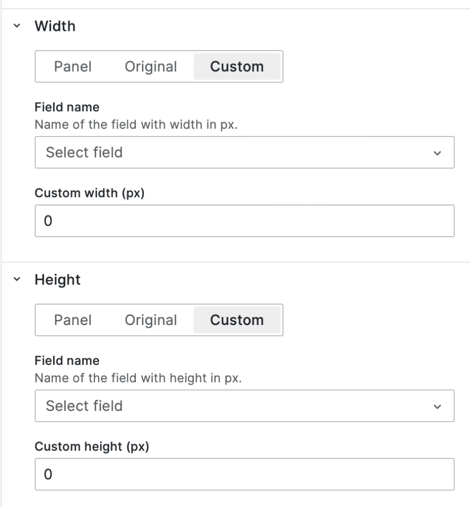 The sizing options for images.